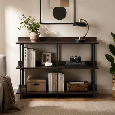 Table d'appoint, console, vestibule, étroit, canapé, salon, chambre à coucher, stratifié brun, métal noir, contemporain, moderne