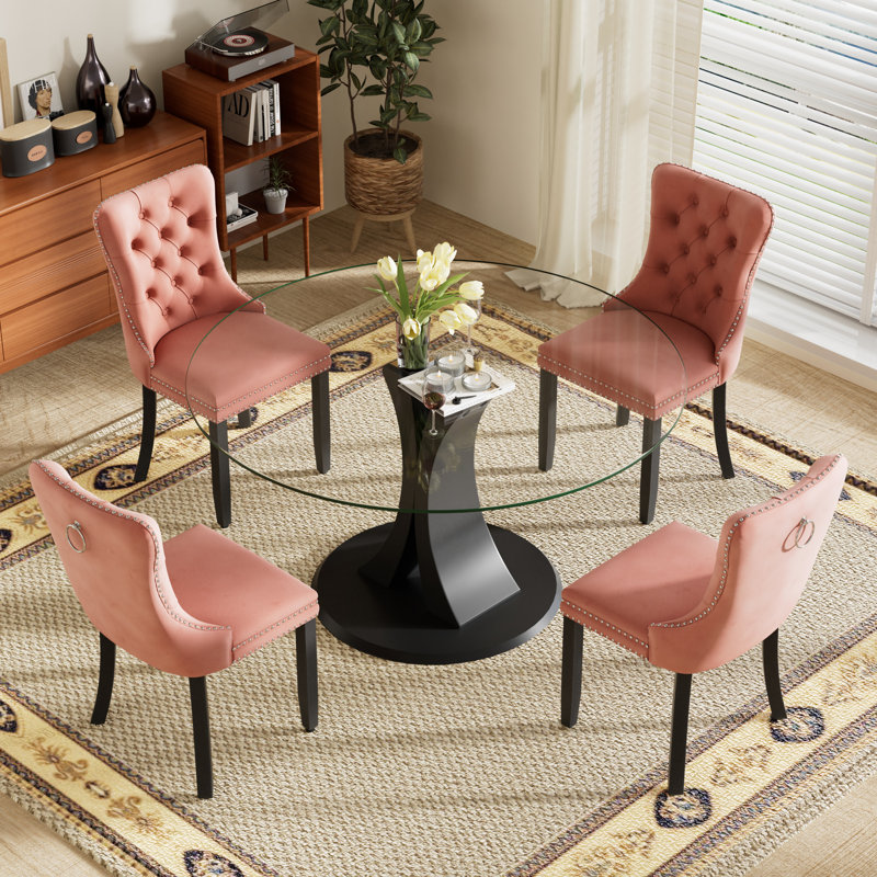 Ensemble de salle à manger 4 pièces, H 29,5 po x l 39,7 po x P 39,7 po, Clair, Rose