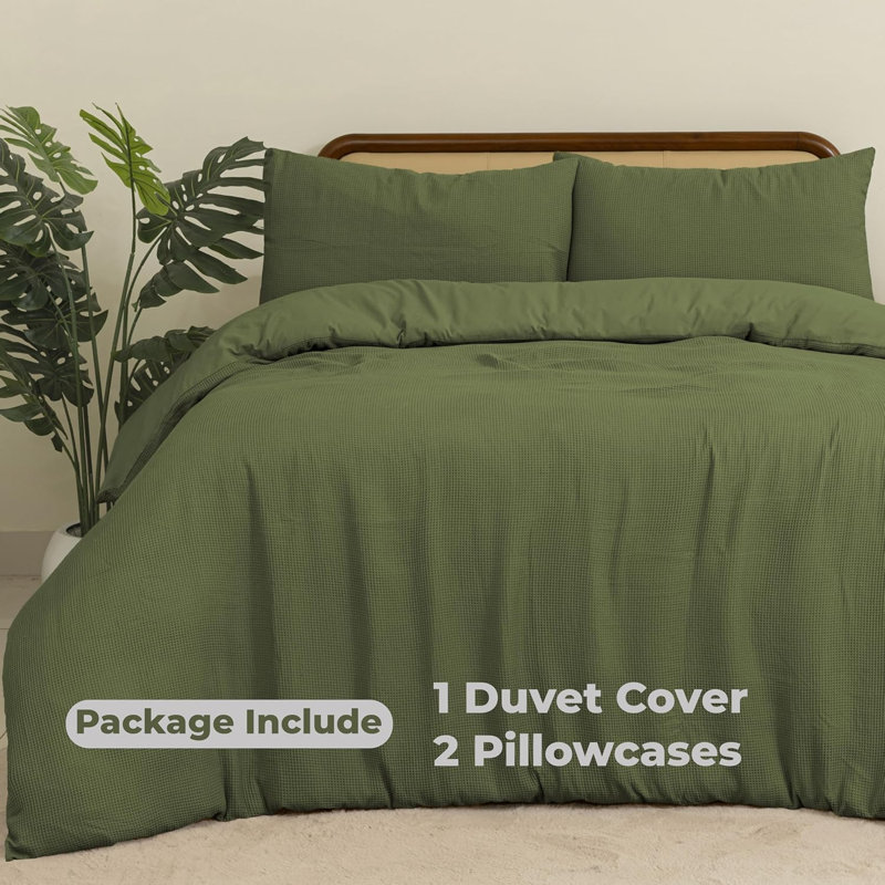 Waffle Duvet Cover Set – Cotton, Super Soft & Breathable, Hypoallergenic, Machine Washable Waffle Weave Bedding-Room Decor & Bedding Set