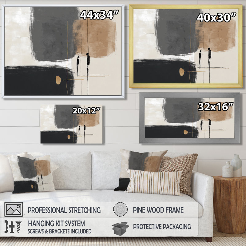Formes brunes avec mélange abstrait de minimalisme gris - Art mural minimaliste, impression sur toile gris minimaliste, Noir
