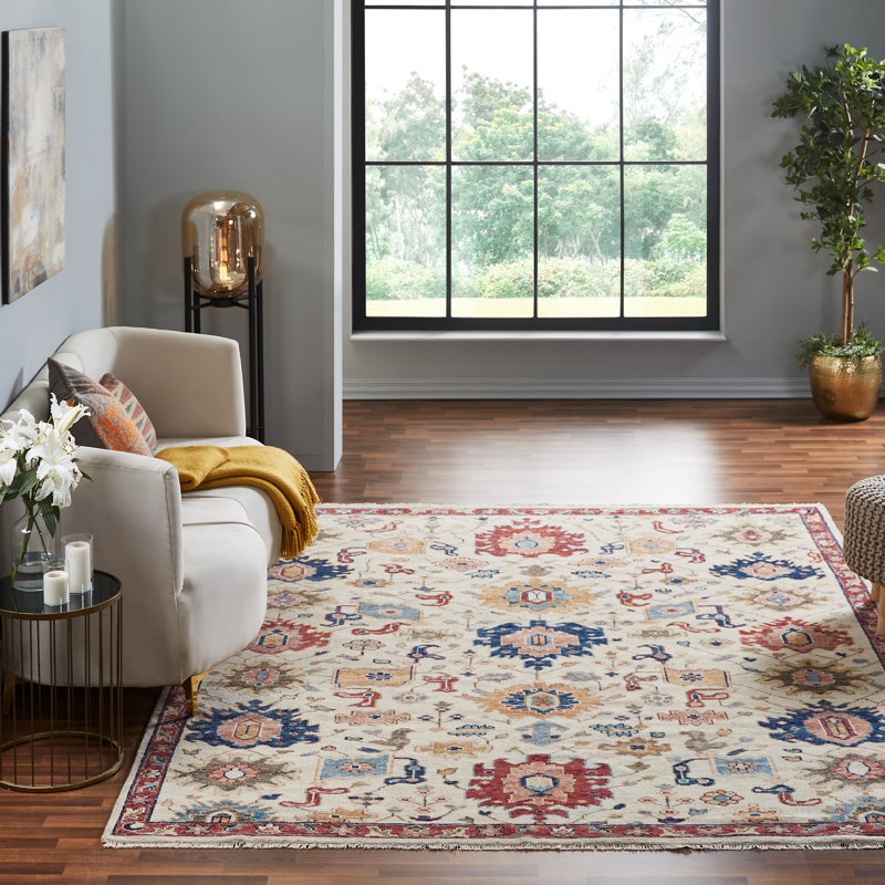 Wool Area Rug in Ivory, Rectangle 6' x 9'