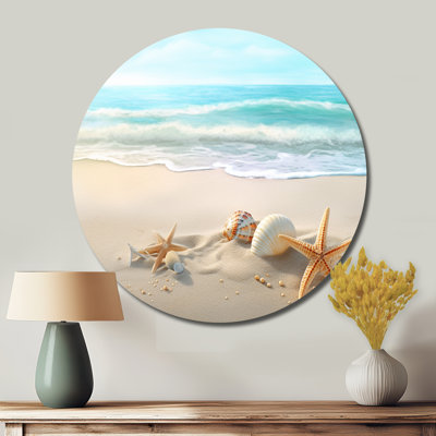 Starfish And Seashells I - Landscapes Round Metal Art