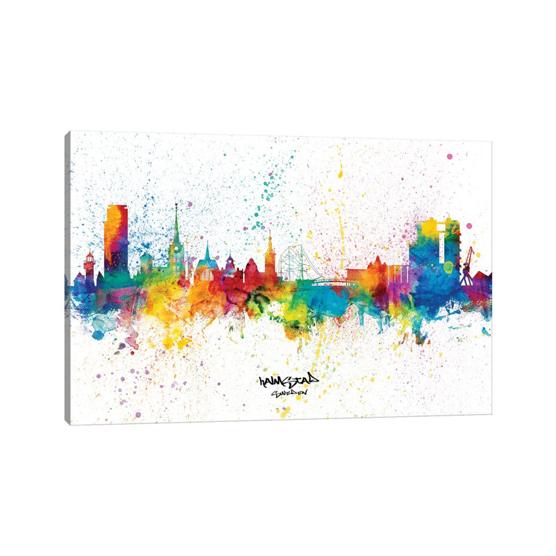 Halmstad Sweden Skyline Splash by Michael Tompsett - 1 Piece Wrapped Canvas Wall Art, 20.32 cm H x 30.48 cm W