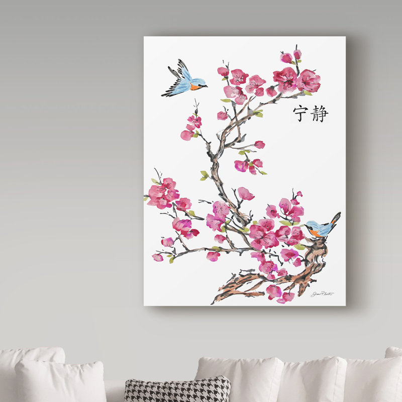 «Cherry Blossom Serenity Birds» par Deagen, reproduction sur toile tendue, H 19 po x l 14 po x P 2 po
