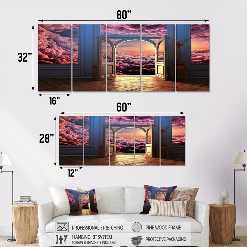 Mayron - art mural nuages 5 pièces, H 28 po x l 60 po