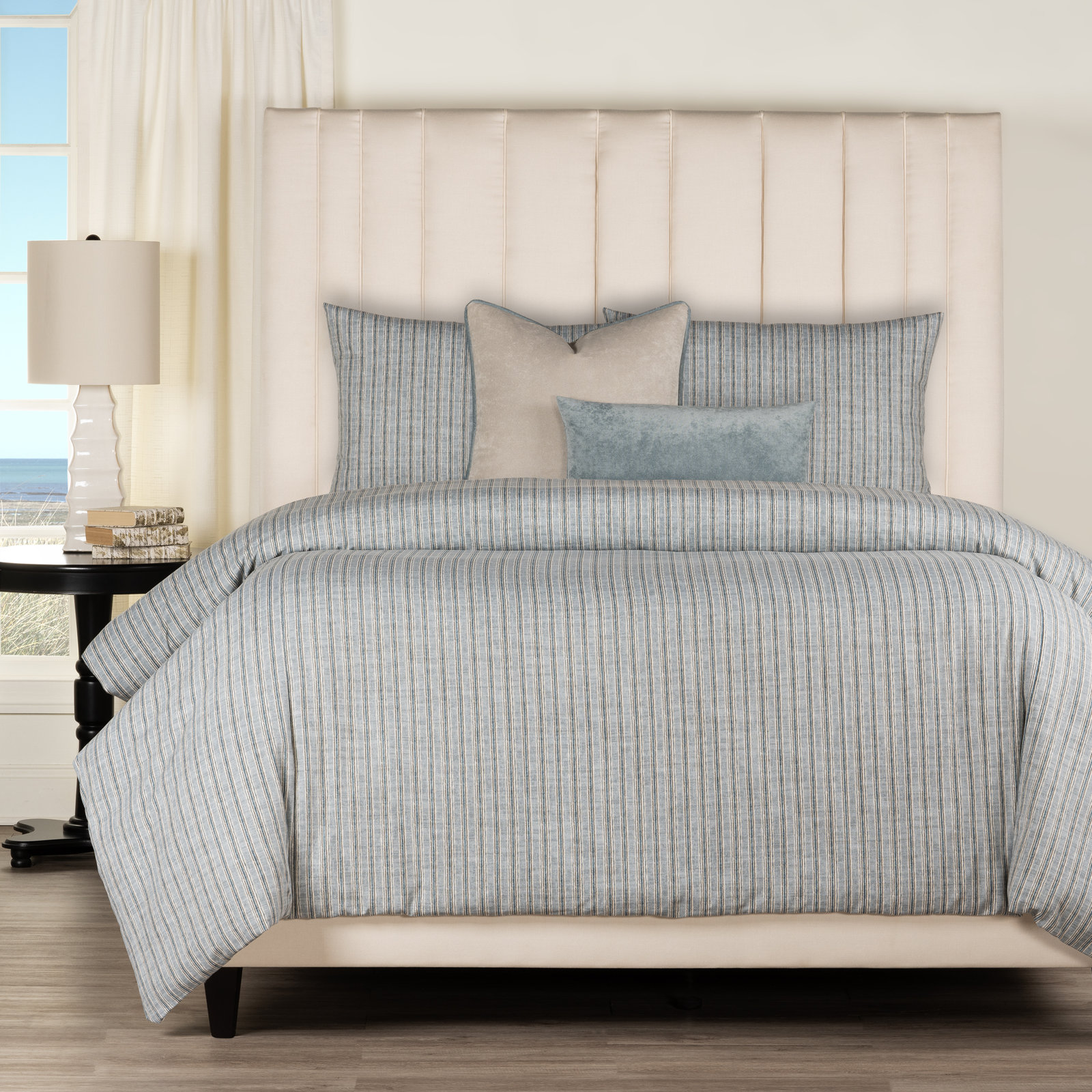 Birch Lane Hamilton Denim Farmhouse 7-Piece Duvet Cover Set, Blue Striped, Full Duvet Cover + 6 Additional Pieces