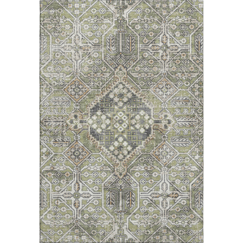 Premium Machine Washable Mayfield AMF2197 global Rug, 9' x 12', Aloe