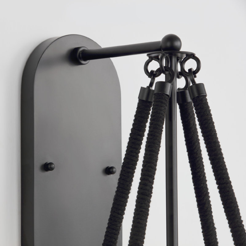 VidaLite Voyager 1-Light Matte Black Wall Sconce, Wall Lamp Fixture With Rope Detailing & Smoked Glass Shade in Modern Industrial Style, Dimmable