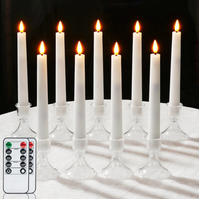 9 Pcs Flameless Taper Candles, Battery Operated Candlesticks Require 2 AAA Batteries (NOT Included),6.7 Inches Taper Candlesticks with Holders, Flickering LED Window Candles with Remote Timer