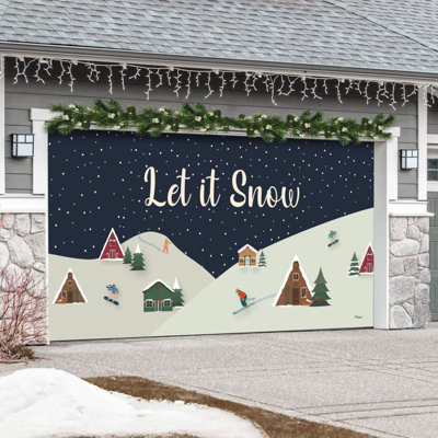 Let it Snow Weather Resistant Wall Mounted Christmas Phrases and Snowflakes Outdoor Decorative Mural
