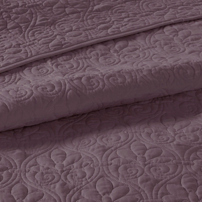 Ensemble de courtepointe matelassée réversible en coton 3 pièces, violet, grand lit/queen lit