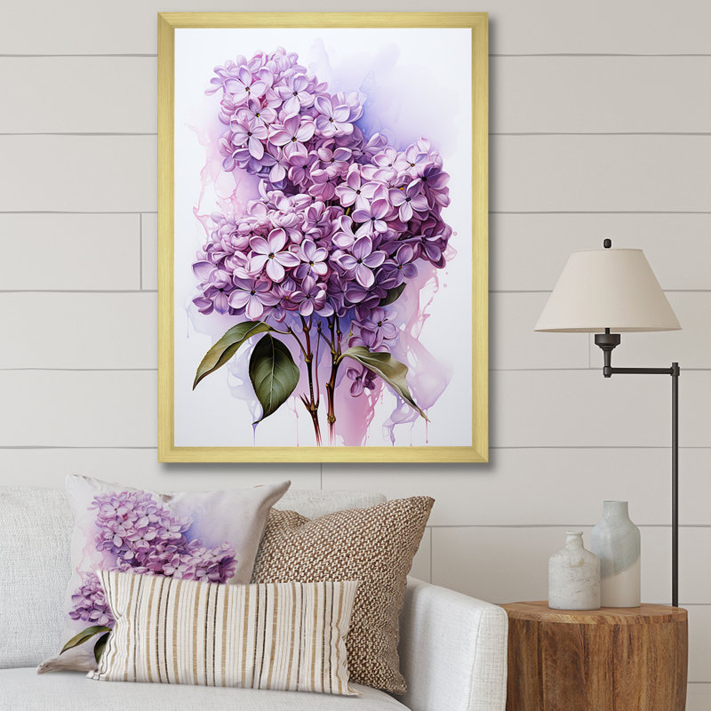 Élégant bouquet de lilas sur toile, H 40 po x l 30 po x P 1,5 po, Cadre doré simple