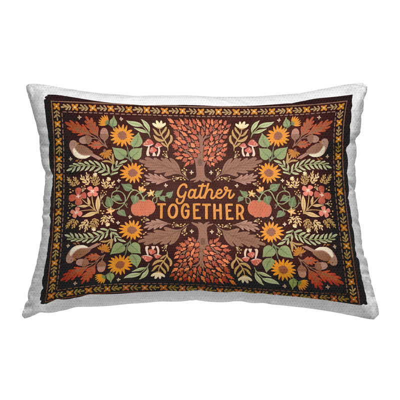 Coussin décoratif d'extérieur «Gather Together on Brown» par Laura Marshall