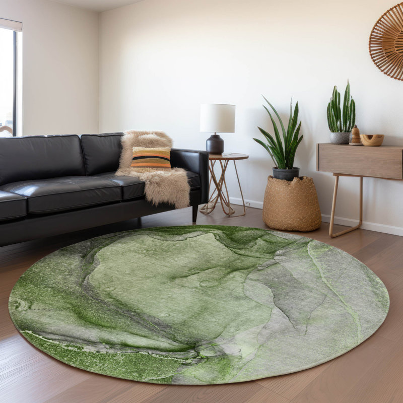 Premium Machine Washable Cerrito AMF524 Olive Rug, Round 8'