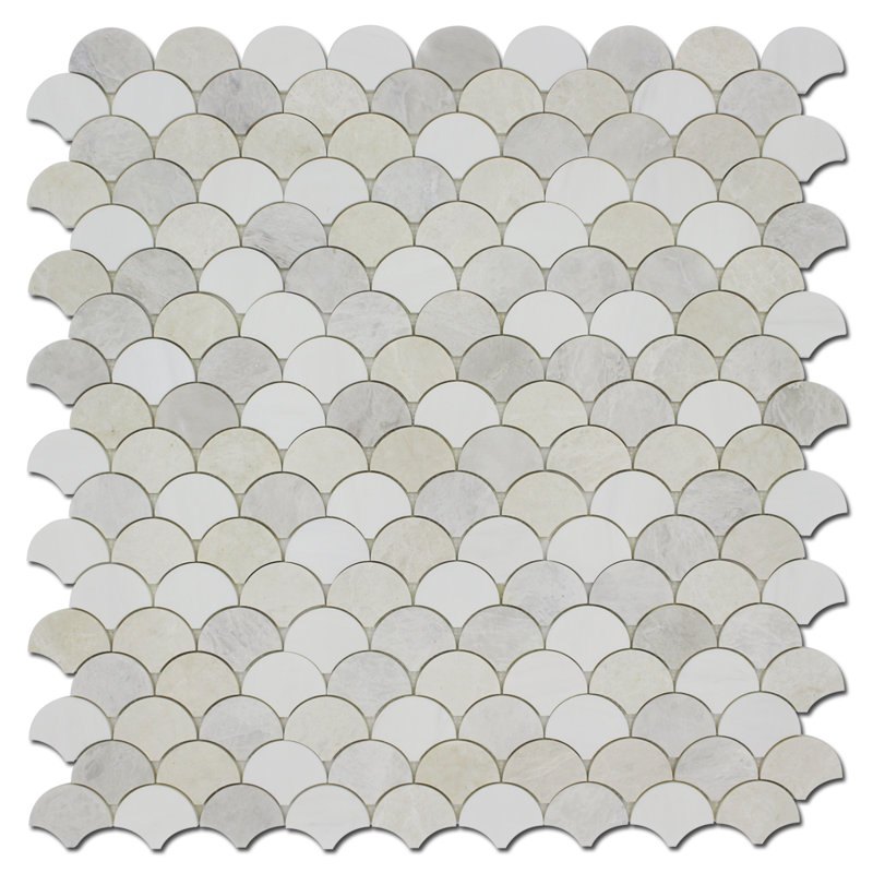 SCALLOPS MOSAIC POLISHED, White/Gray/Off White