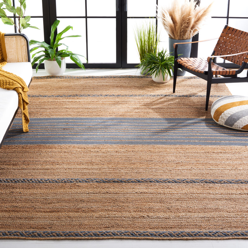 Tressler Natural Fiber Hand Loomed Jute/Cotton Striped Rug in Brown/Gray, Rectangle 8' x 10'
