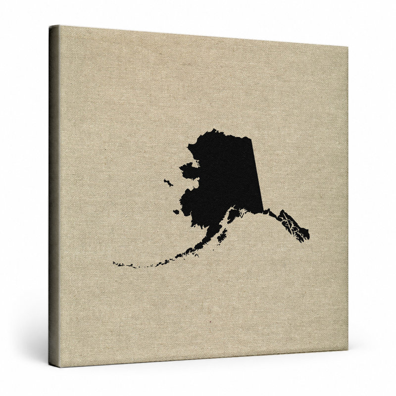 Alaska State Silhouette - art mural carré sur toile, 12" W x 12" H