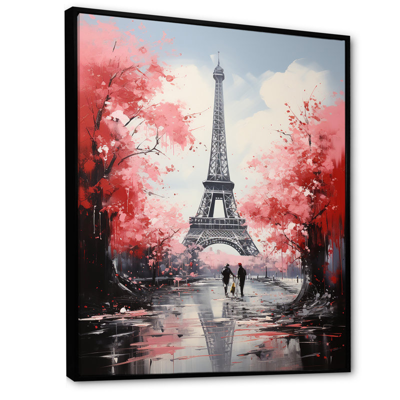 Tour Eiffel rose à Paris, H 44 po x l 34 po x P 1,5 po, Cadre flottant noir