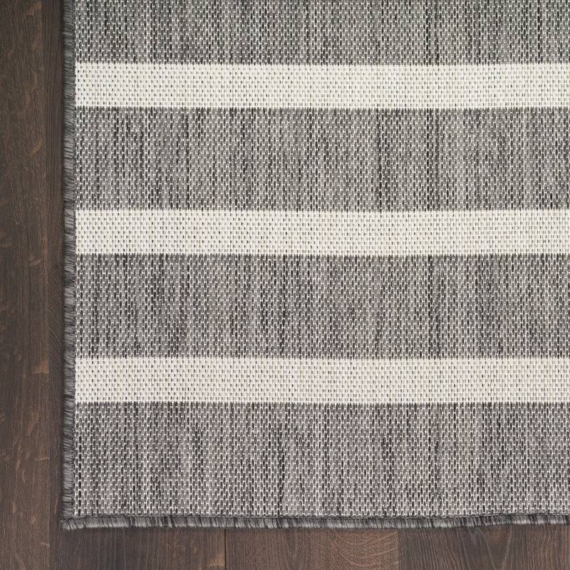 Shaila Striped Indoor / Outdoor Rug, Rectangle 8' x 10', Charcoal/Ivory