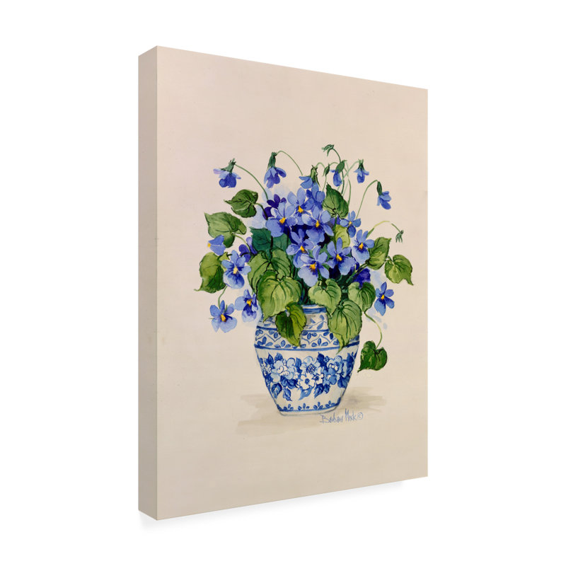«Blue and White Porcelain Violets» par Barbara Mock - impression sur toile tendue, H 19 po x l 14 po x P 2 po