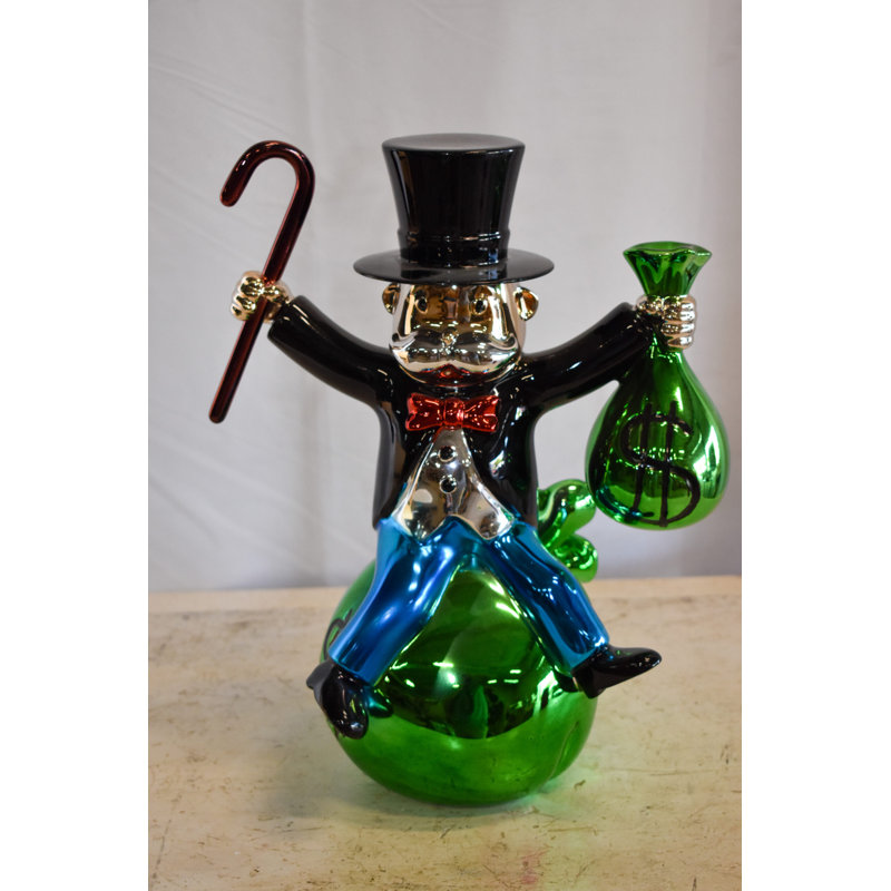 Altaf Abstract & Geometric Joyous Monopoly Man Sitting on Money Bag Resin Statue 12" x 10" x 16"H