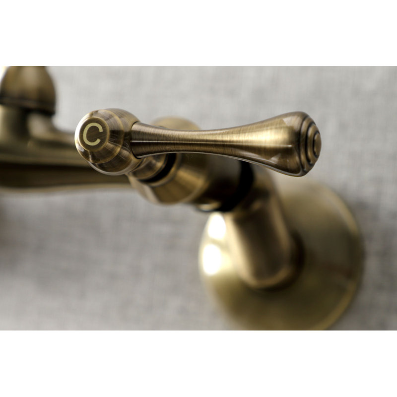 Kingston Brass Kingston Double-Handle 2-Hole Wall-Mount Bridge Kitchen Faucet, Vintage Brass