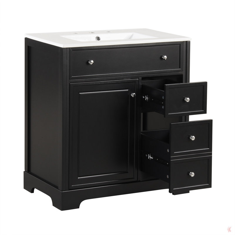Meuble-lavabo de 30 po avec comptoir d'évier, meuble-lavabo avec porte et deux tiroirs, planches en MDF, bois massif, un paquet