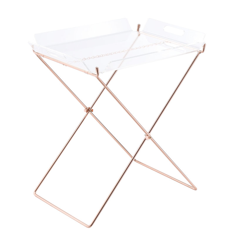 Table moderne en acrylique avec base stable et plateau en cuivre transparent pour une utilisation fonctionnelle