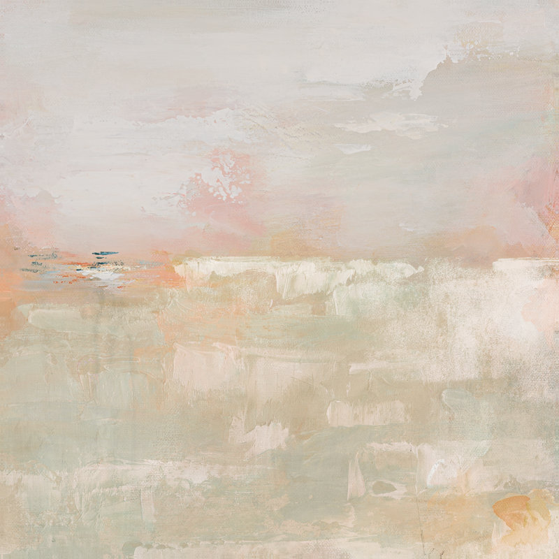 Peach And Sage Abstract Landscape - Wrapped Canvas Art Prints, 30cm H x 30cm W