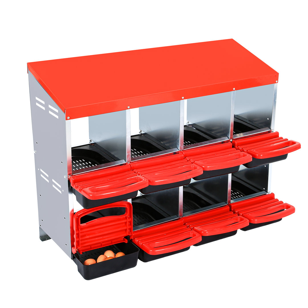8 Compartment Chicken Nesting Boxes, Galvanized Steel Nest Box with Roll Away Egg Collection, Lid Cover, Ventilated & Weatherproof Design for Chicken