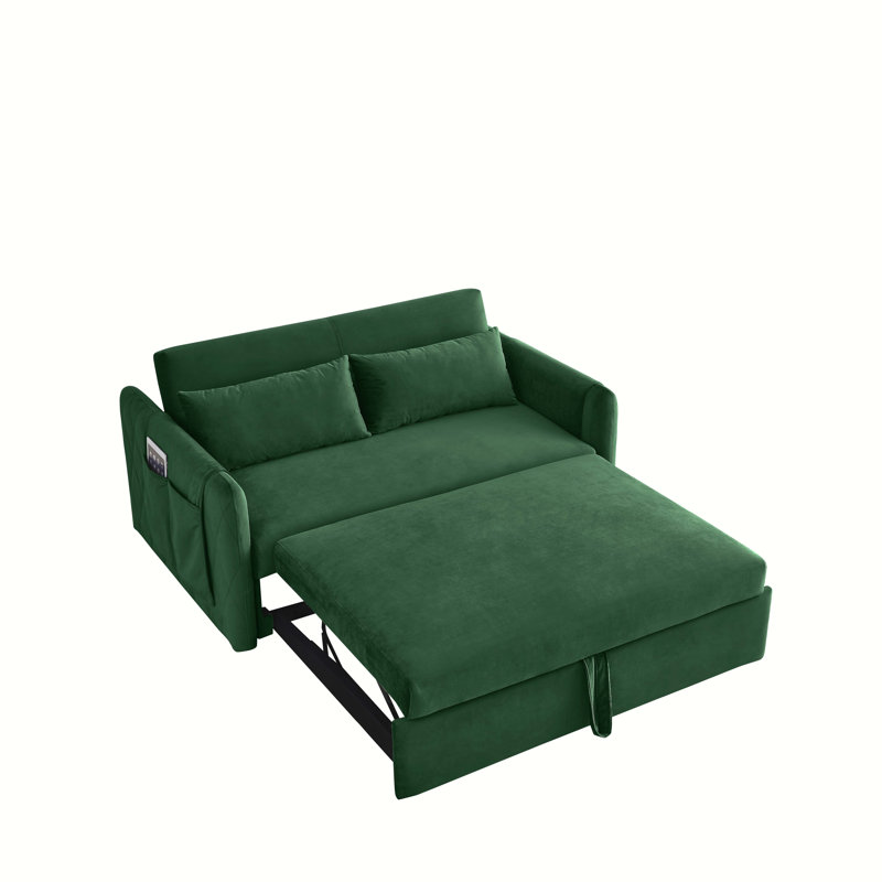 Canapé-lit en velours à accoudoirs arrondis de 55 po Josie-May, Velours vert