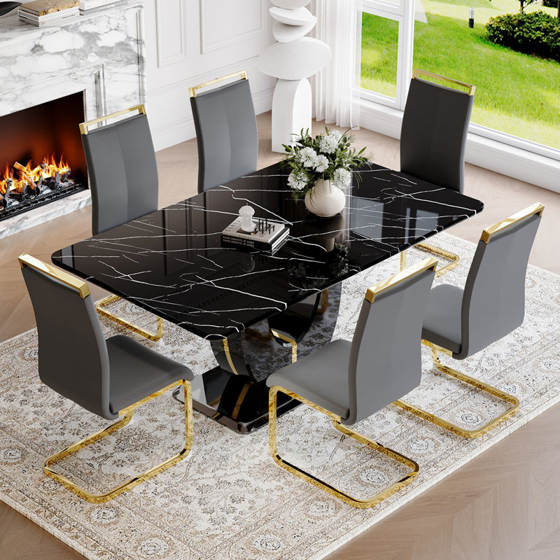 Ensemble de table de salle à manger, Gris, 7