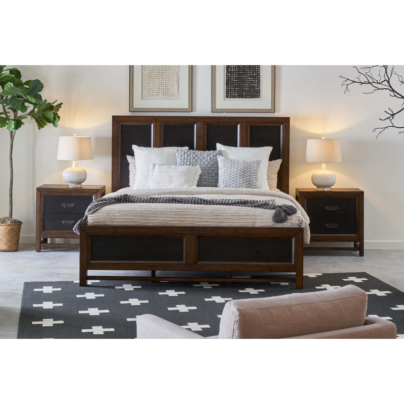 Queen Pine Wood Frame Panel Bed with Rustic Two-Tone Finish