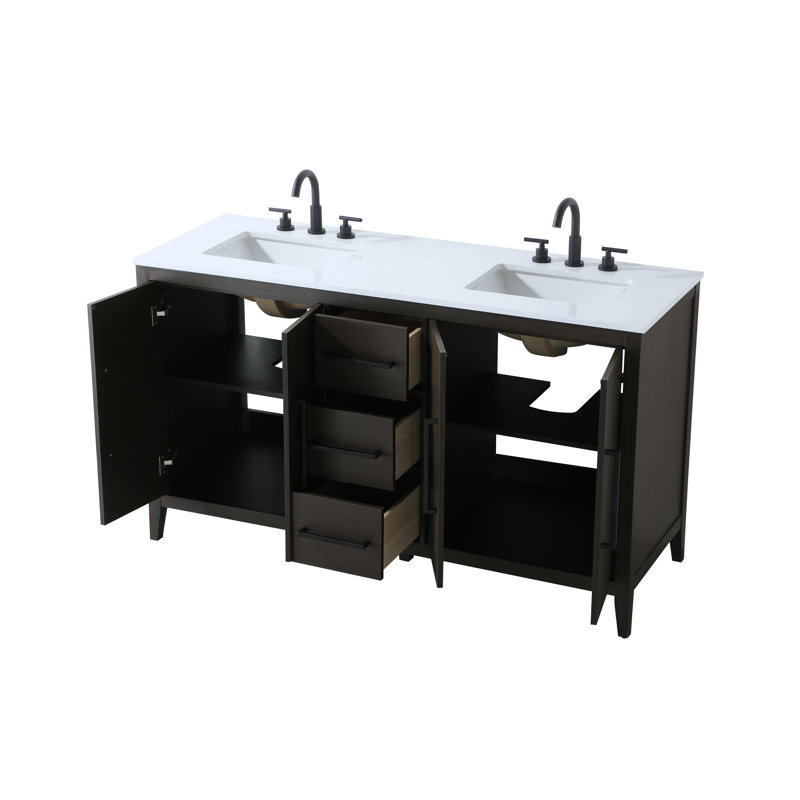Meuble-lavabo double 60 po, Brun moka