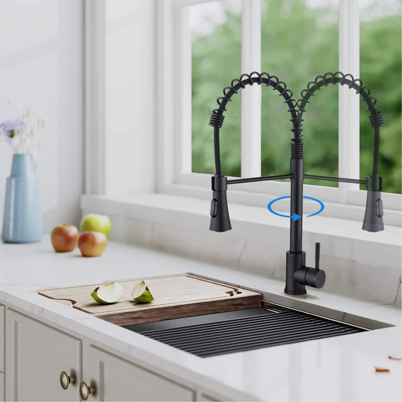 Commercial Sink Faucet In Matte Black Deck - Rust Proof Surface, Pull Down , 304 Stainless Steel, 1.8Gpm Flow For Kitchen Scratch Finish, Dependable