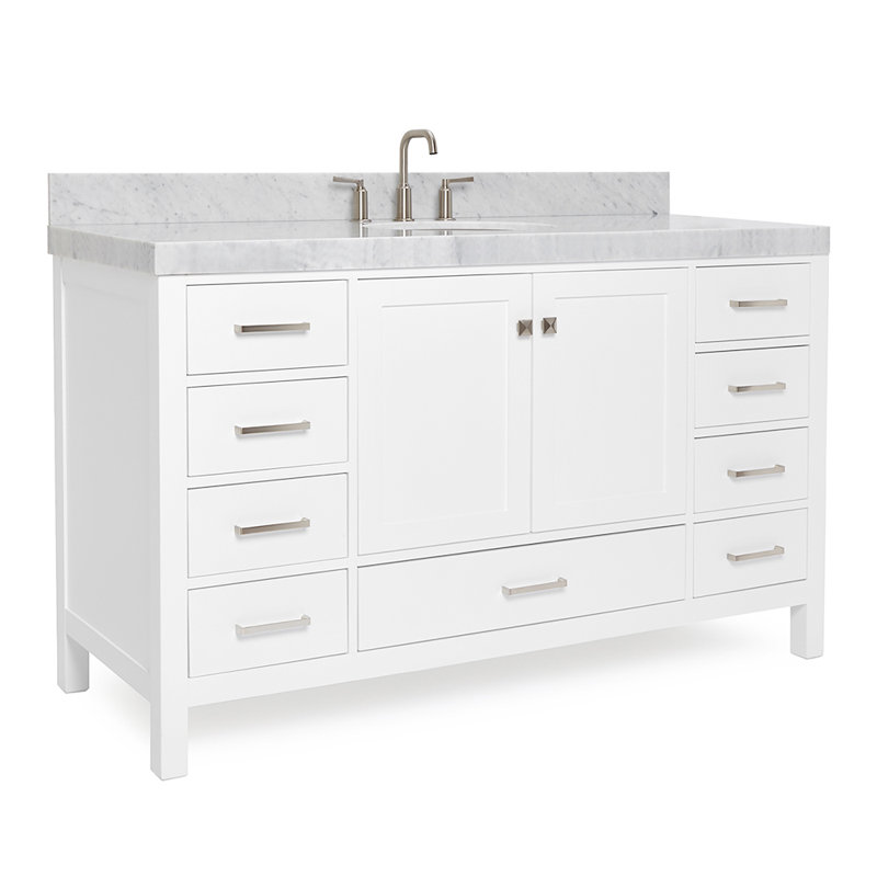 Cambridge Single Bathroom Vanity with Carrara Marble Top, White