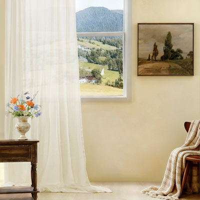 Rod Pocket Linen Texture Semi-Sheer Curtain Panels (Set Of 2)