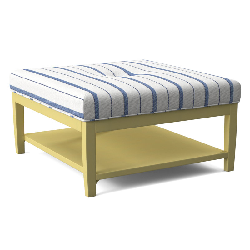 Hammond Square Ottoman, Antique Black Finish, Cobalt Blue Stripe; 0204-64