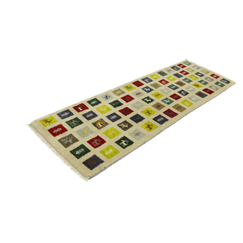 Tapis beige / brun / bleu en laine noué à la main