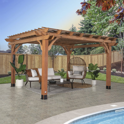 Backyard Discovery Beaumont 14' x 12' Cedar Wood Outdoor Patio Pergola Kit with Trellis Roof and PowerPort