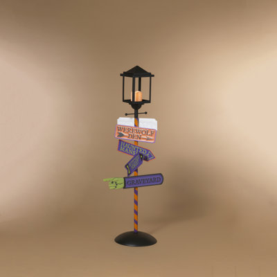 47.95 Inch Lighted Metal Halloween Street Lamp with LED Candle