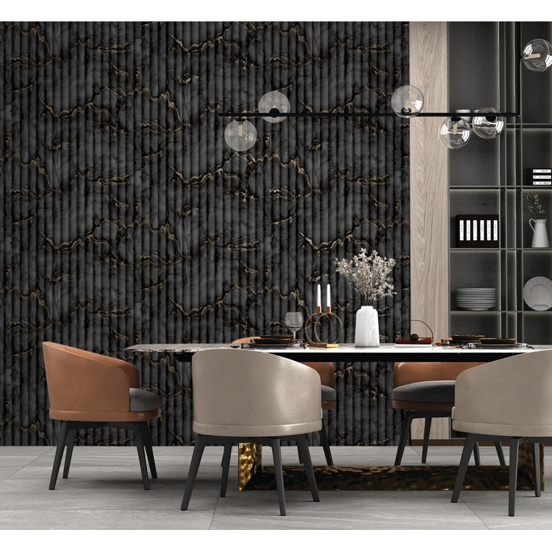 Imitation Group Fluted Marble Wallpaper, Charcoal
