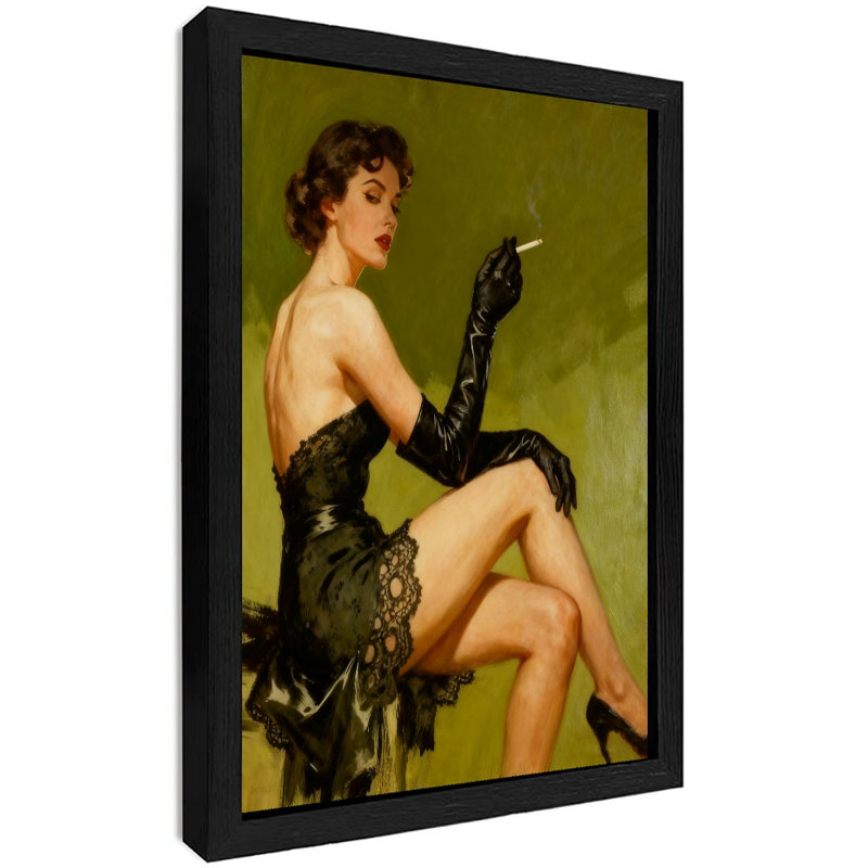 Art encadré noir, femmes qui fument à chaud et épicées, art rétro, H 37 po x l 25 po