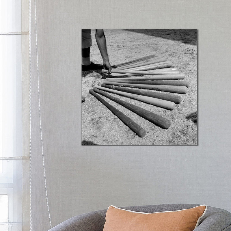 1950s Baseball Player Selecting Form A Variety Of Bats - Wrapped Canvas Print, 66.04 cm H x 66.04 cm W x 1.91 cm D