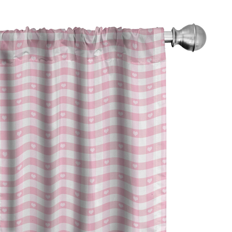Checkered Semi-Sheer Rod Pocket Curtain Panels, 28" x 95", Baby Pink