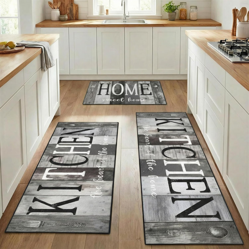 Ensemble de 3 tapis de cuisine fermables antidérapants pour évier de cuisine et couloir Farmhouse, Farmhouse