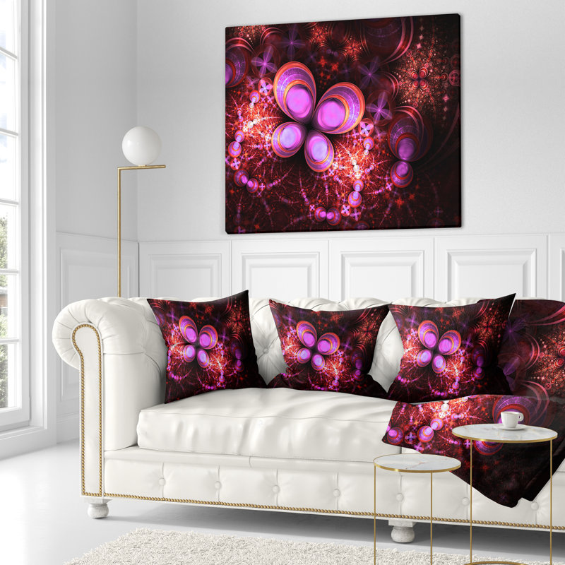 Coussin à imprimé floral et fleur rose éclatant, 18 po x 18 po, Coussin décoratif