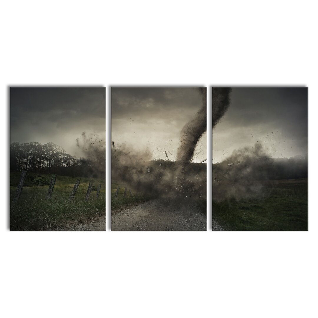 3-tlg. Leinwandbilder-Set Tornado in Grau