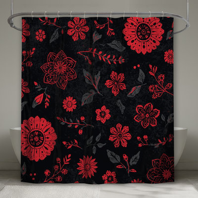 Rideaux de douche rouges à motif floral très longs