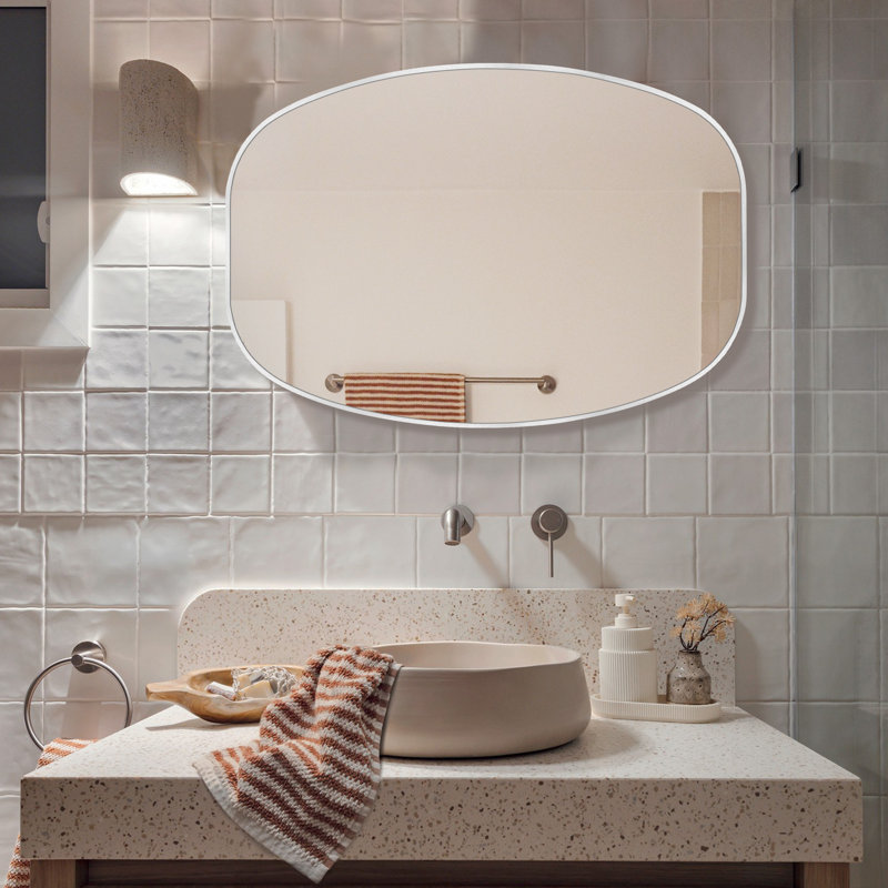 Miroir de salle de bain ovale, Argent argent, H 36 po x l 24 po